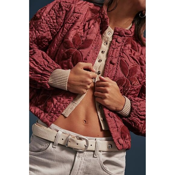 NWT Free People Quinn quilted red jacket in Marsala Red, S - Picture 3 of 16
